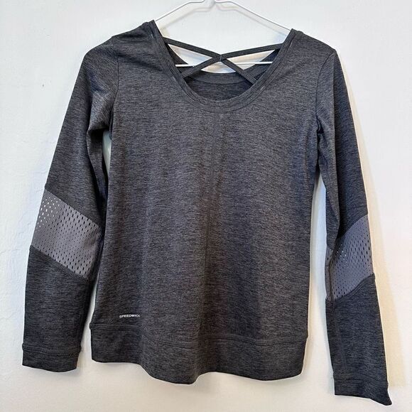 Reebok Girls Long Sleeve Speedwick Perforated Accent Mesh Gray Top Size M - Picture 2 of 3